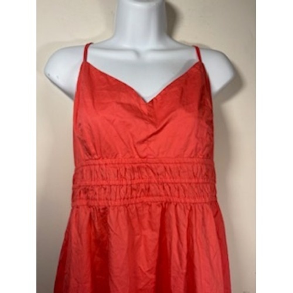 OLD NAVY Midi Dress L Petite‎ Coral Orange Smocked Empire Waist Summer Sundress - Picture 2 of 5